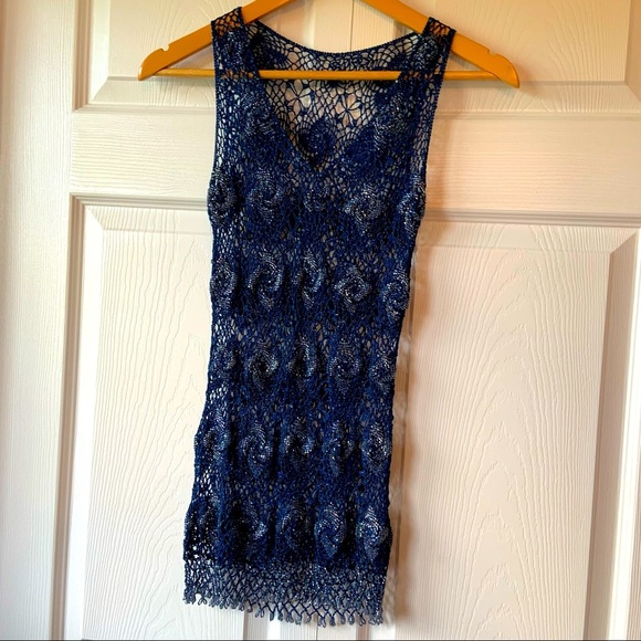 Vintage Le Château blue medium beaded tank top - Picture 1 of 6